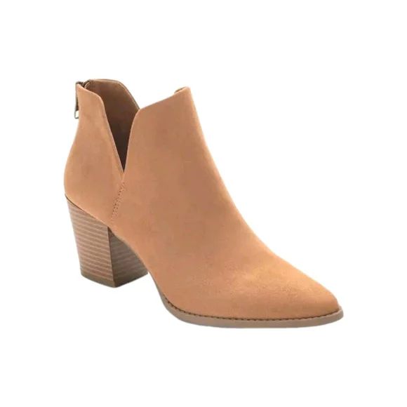 Sun + Stone Modern Microsuede Western Block Heel Booties Boots 7 M Tan BROWN - Picture 3 of 13